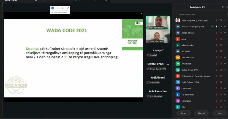 FVK DHE KOSADA MBAJTËN SEMINAR ONLINE PËR ANTIDOPINGUN